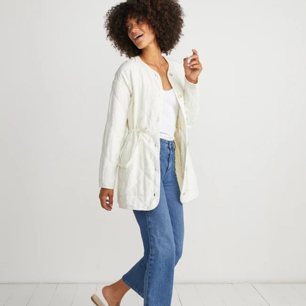 Marine Layer Tiff Quilted White Linen Jacket X-Large - Picture 2 of 5
